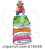 Poster, Art Print Of Childs Sketch Of A Boy On A Stack Of Books