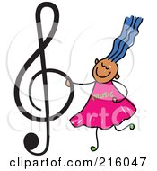 Childs Sketch Of A Girl Holding A Treble Clef