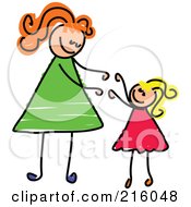 Poster, Art Print Of Childs Sketch Of A Blond Girl Reaching Up To Her Mom