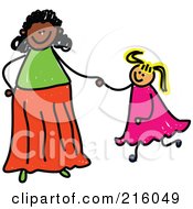 Poster, Art Print Of Childs Sketch Of A Mom Holding Hand With Her Blond Daughter