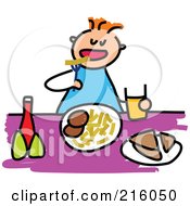 Poster, Art Print Of Childs Sketch Of A Boy Eating Lunch