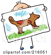 Royalty Free RF Clipart Illustration Of A Childs Sketch Of A Boy Holding A Drawing Of A Dog