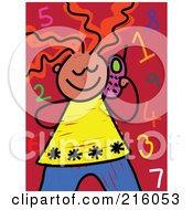 Poster, Art Print Of Childs Sketch Of A Girl Talking On A Cell Phone Surrounded By Numbers