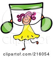Poster, Art Print Of Childs Sketch Of A Girl Holding Up A Green Music Note