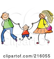 Childs Sketch Of A Mom And Dad Swinging Their Son