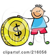 Poster, Art Print Of Childs Sketch Of A Boy With A Big Dollar Coin