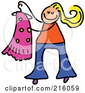 Poster, Art Print Of Childs Sketch Of A Blond Girl Holding A Dress On A Hanger