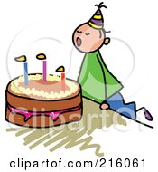 Childs Sketch Of A Birthday Boy Blowing Out His Cake Candles