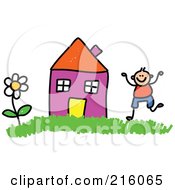 Poster, Art Print Of Childs Sketch Of A Boy By A Purple House