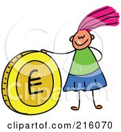 Poster, Art Print Of Childs Sketch Of A Girl With A Euro Coin