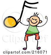 Poster, Art Print Of Childs Sketch Of A Boy Holding Up An Orange Music Note