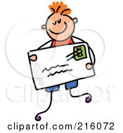 Poster, Art Print Of Childs Sketch Of A Boy Holding An Envelope