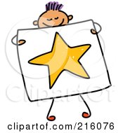 Poster, Art Print Of Childs Sketch Of A Boy Holding A Drawing Of A Star