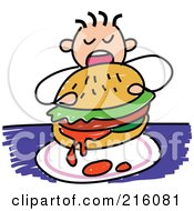 Poster, Art Print Of Childs Sketch Of A Boy Eating A Messy Burger