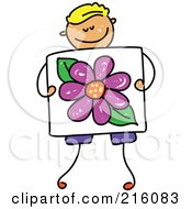 Poster, Art Print Of Childs Sketch Of A Boy Holding A Drawing Of A Flower