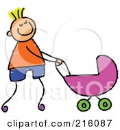 Poster, Art Print Of Childs Sketch Of A Boy Pushing His Sisters Pram