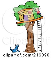 Poster, Art Print Of Childs Sketch Of A Dog Barking At A Boy By His Tree House