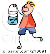 Royalty Free RF Clipart Illustration Of A Childs Sketch Of A Boy Carrying A Bucket Of Tad Poles
