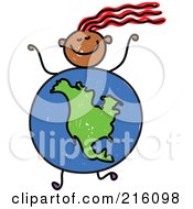 Royalty Free RF Clipart Illustration Of A Childs Sketch Of A Girl With A North American Globe Body by Prawny