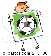 Poster, Art Print Of Childs Sketch Of A Boy Holding A Drawing Of A Soccer Ball