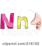 Poster, Art Print Of Childs Sketch Of A Lowercase And Capital Letter N With A Nose