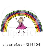 Poster, Art Print Of Childs Sketch Of A Girl Under A Rainbow