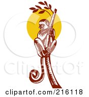 Royalty Free RF Clipart Illustration Of A Retro Lemur Climbing A Tree by patrimonio