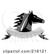 Poster, Art Print Of Retro Black And White Horse Head Over A Blank Banner