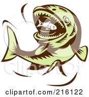 Poster, Art Print Of Big Green Fish Eating A Little Fish