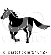 Poster, Art Print Of Royalty-Free Rf Clipart Illustration Of A Retro Black And White Horse Running