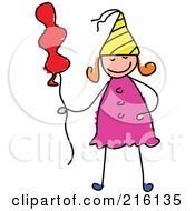 Childs Sketch Of A Birthday Girl With A Balloon