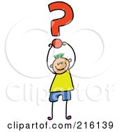 Poster, Art Print Of Childs Sketch Of A Boy Holding Up A Question Mark