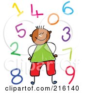 Poster, Art Print Of Childs Sketch Of A Boy Surrounded By Colorful Numbers
