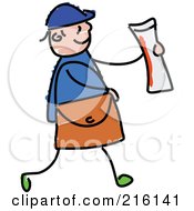 Poster, Art Print Of Childs Sketch Of A Paper Boy Holding A Newspaper