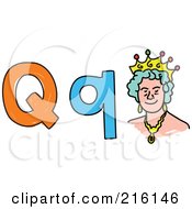 Poster, Art Print Of Childs Sketch Of A Lowercase And Capital Letter Q With A Queen