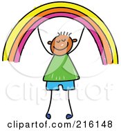 Poster, Art Print Of Childs Sketch Of A Boy Holding Up A Rainbow