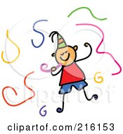 Poster, Art Print Of Childs Sketch Of A Birthday Boy Surrounded By Streamers