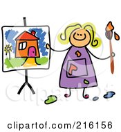Poster, Art Print Of Childs Sketch Of A Girl With A Painting Of A House