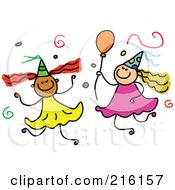 Childs Sketch Of Birthday Girls With Confetti And Balloons