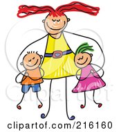 Poster, Art Print Of Childs Sketch Of A Happy Mom Hugging Her Son And Daughter