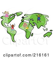 Poster, Art Print Of Childs Sketch Of Kids On A World Map