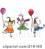 Poster, Art Print Of Childs Sketch Of Children Wearing Party Hats And Holding Balloons