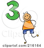 Childs Sketch Of A Boy Holding The Number 3