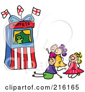 Poster, Art Print Of Childs Sketch Of Kids Watching A Puppet Show