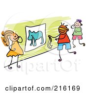 Poster, Art Print Of Childs Sketch Of Kids Playing Pin The Tail On The Donkey