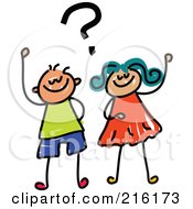 Poster, Art Print Of Childs Sketch Of A Boy And Girl With A Question