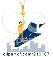 Royalty Free RF Clipart Illustration Of A Construction Worker Riding On A Beam