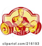 Poster, Art Print Of Retro Bodybuilder With His Arms Crossed Overa Barbell Logo