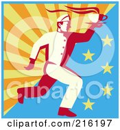 Royalty Free RF Clipart Illustration Of A Retro Waitor Running To Deliver Coffee 1