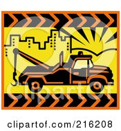 Poster, Art Print Of Retro Tow Truck In A Yellow City